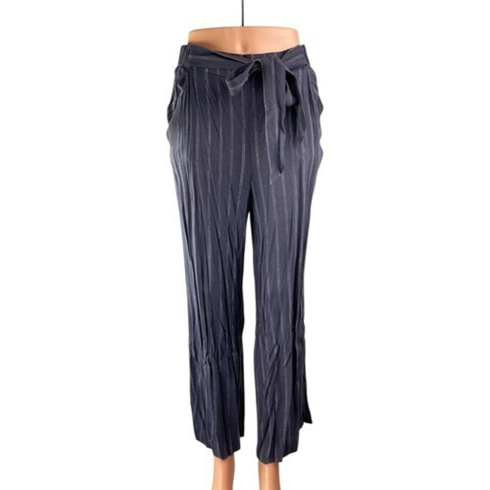 Aritzia Wilfred Faun Gray Striped Tie Belt High Waist Wide Leg Pants S A009793